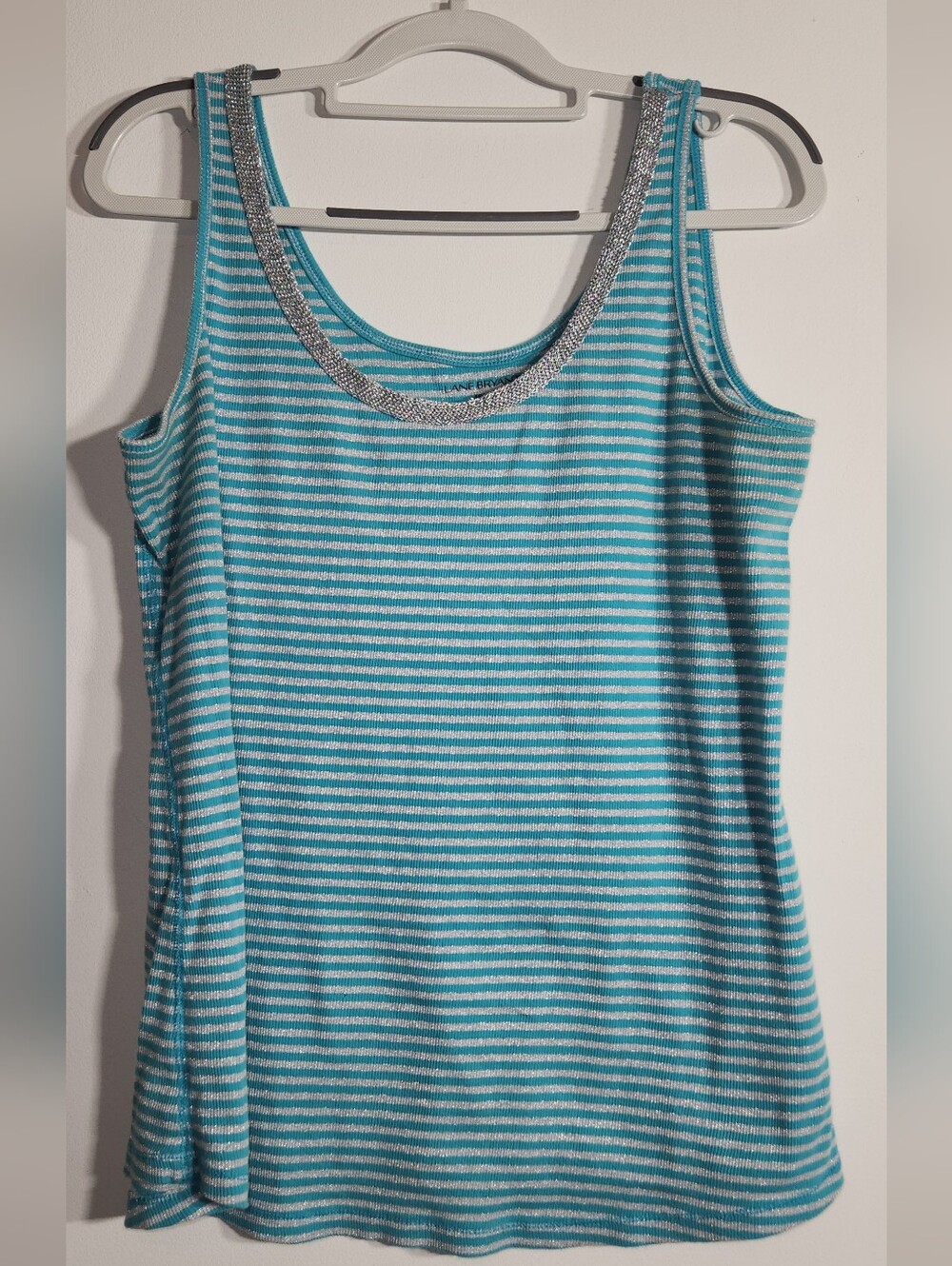 Lane Bryant Turquoise & White Striped Tank w/ Metallic Silver Trim 18/20